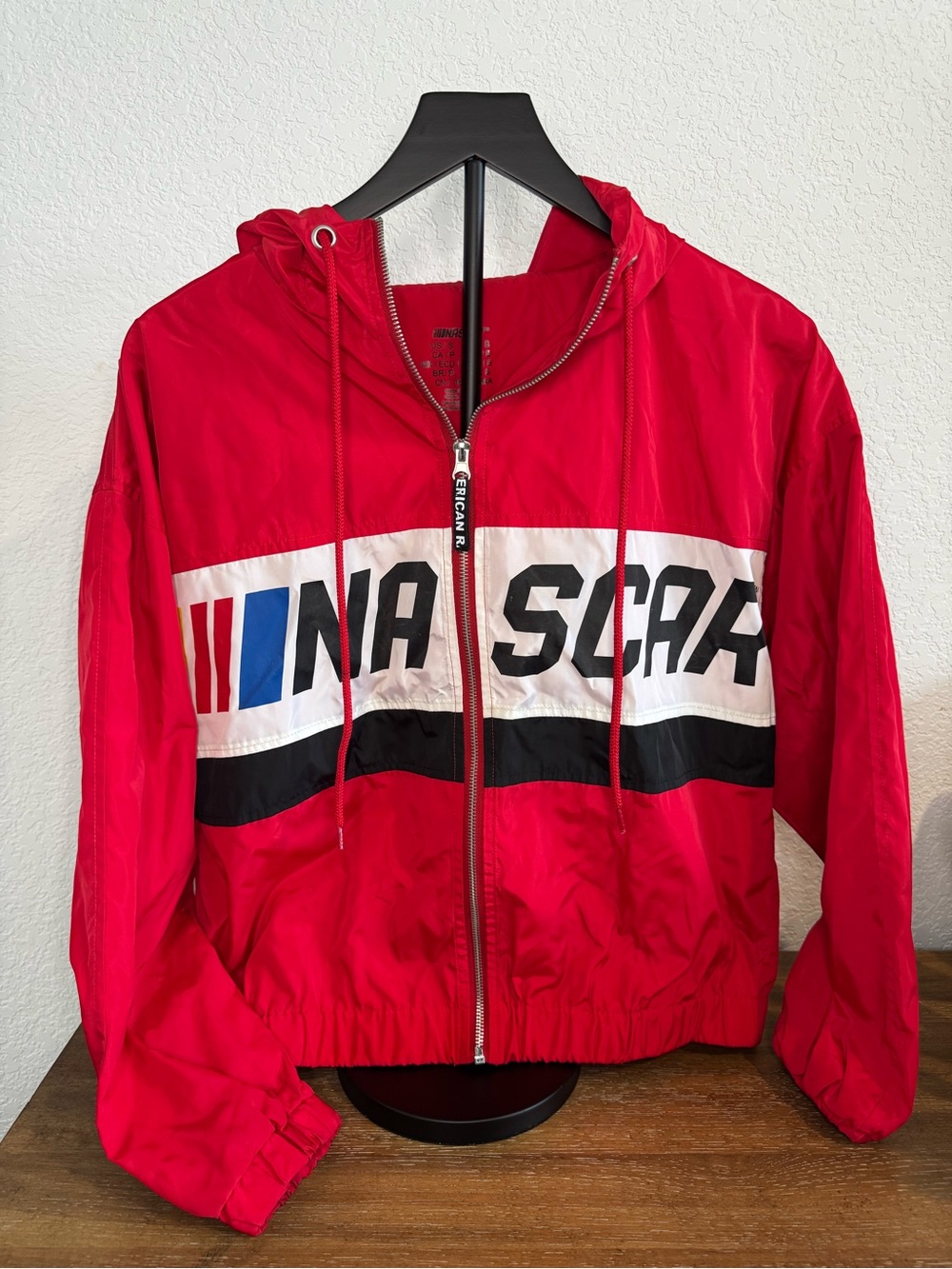 Forever 21 Red NASCAR Windbreaker Jacket with Blue & Black Accents
